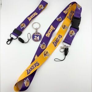 #24 Kobe Lakers Purple & Gold Lanyard, Keychain Set NWOT